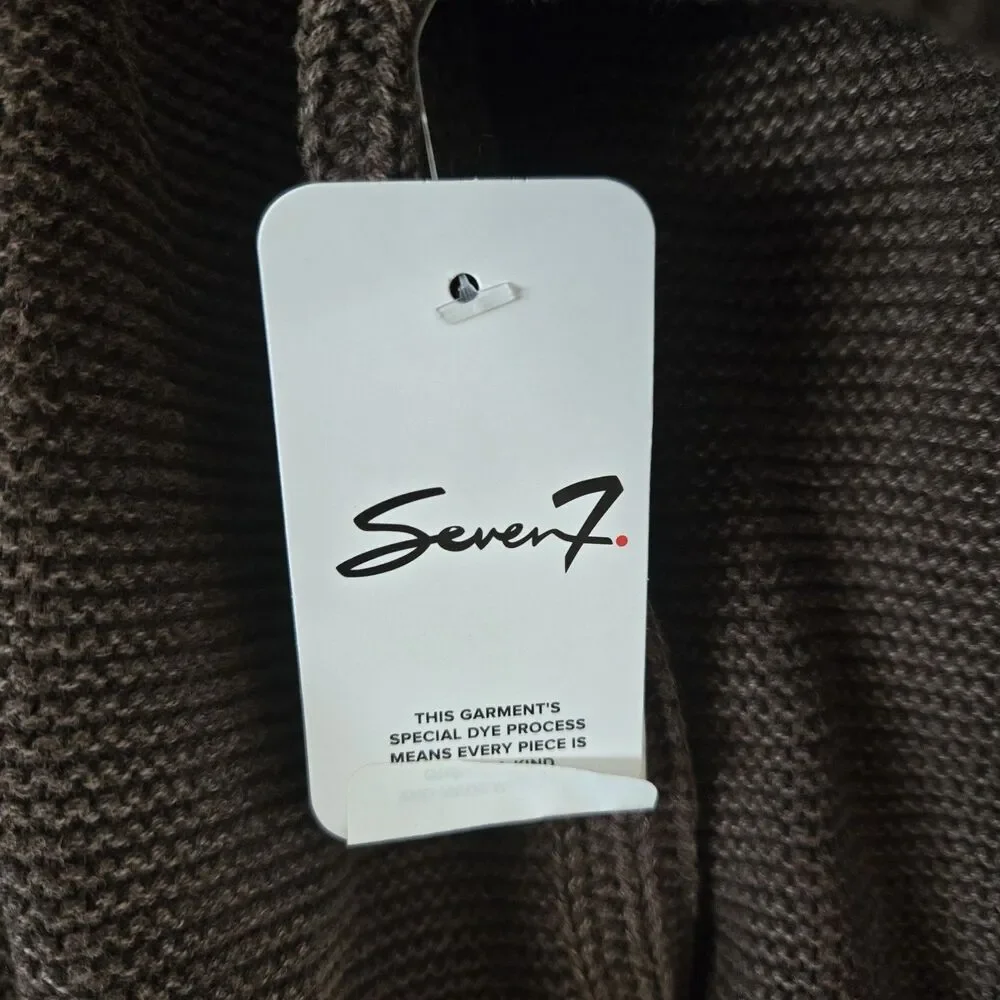 Seven7 Womens Cardigan Sweater Large Brown Oversized Open Front Cotton Knit NWT